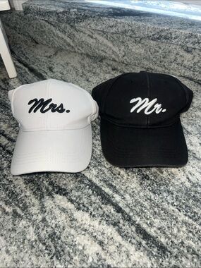 Mr. & Mrs. Embroidered Baseball Caps - Black & White